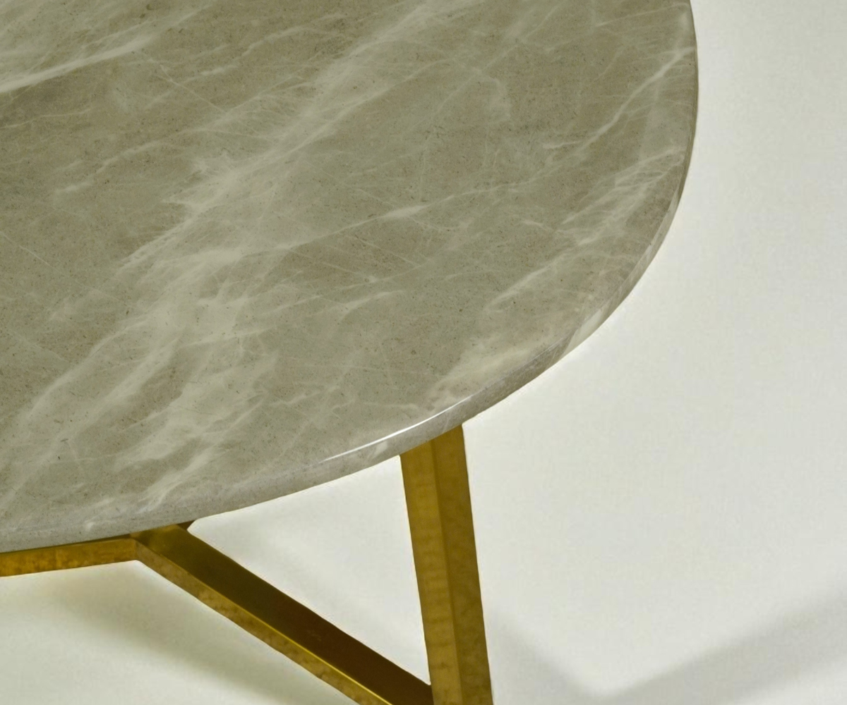 H035 marble gold tables, angled view of the nested pair on gold frames