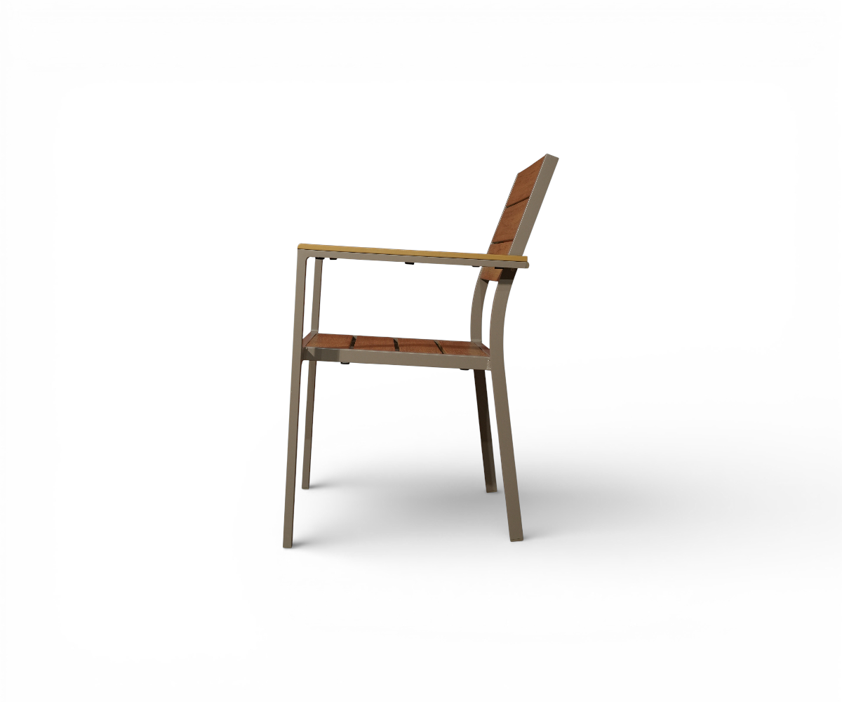 HD-H1316 outdoor chair, slatted armchair on a paved garden terrace