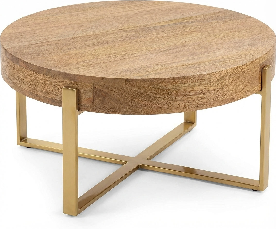 ID-6 oak round table in a bright city-view living room