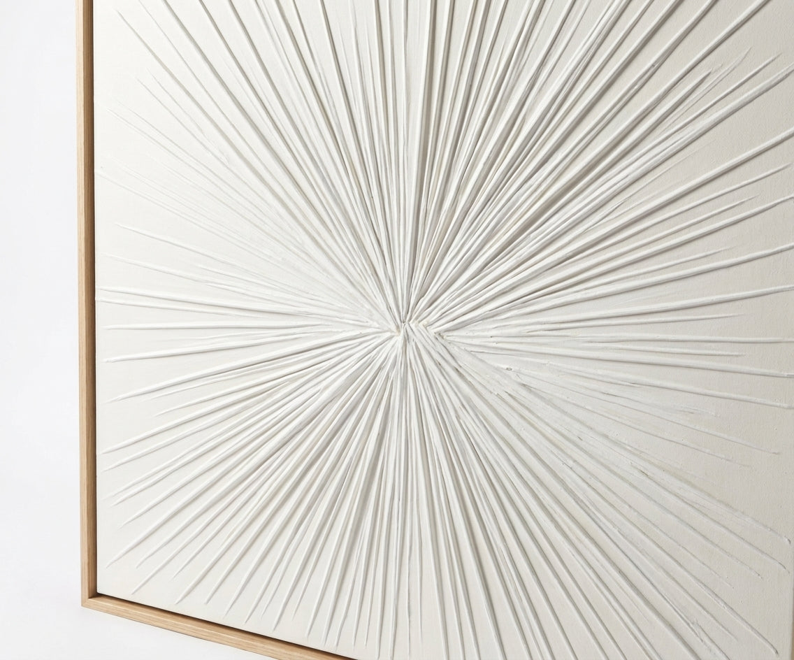 ID-FR23 arts frame, starburst relief canvas above a marble console