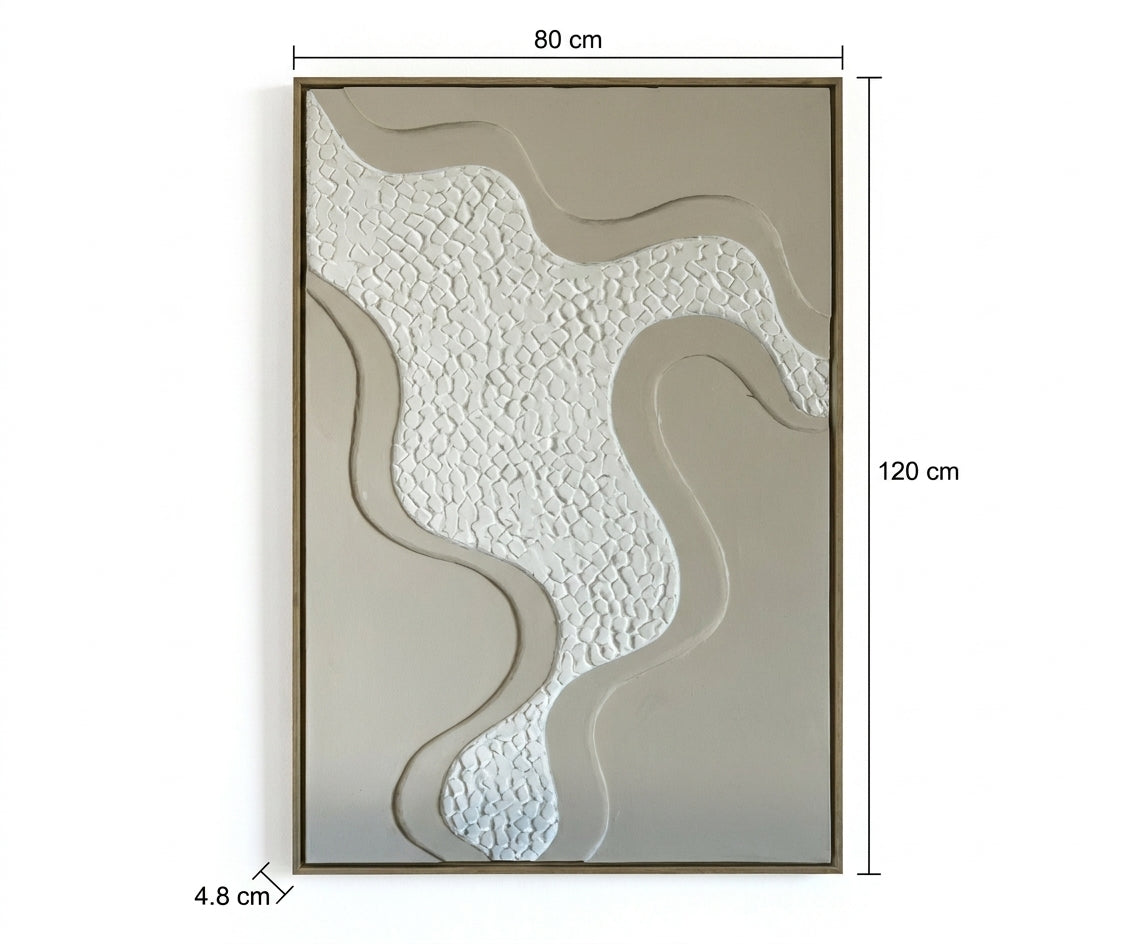 ID-FR62 arts frame, ribbon relief canvas above a cream sofa