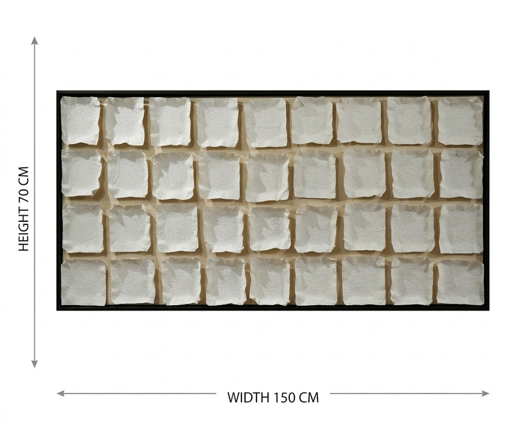 ID-FR65 arts frame, panel grid canvas above a dining table on a green wall