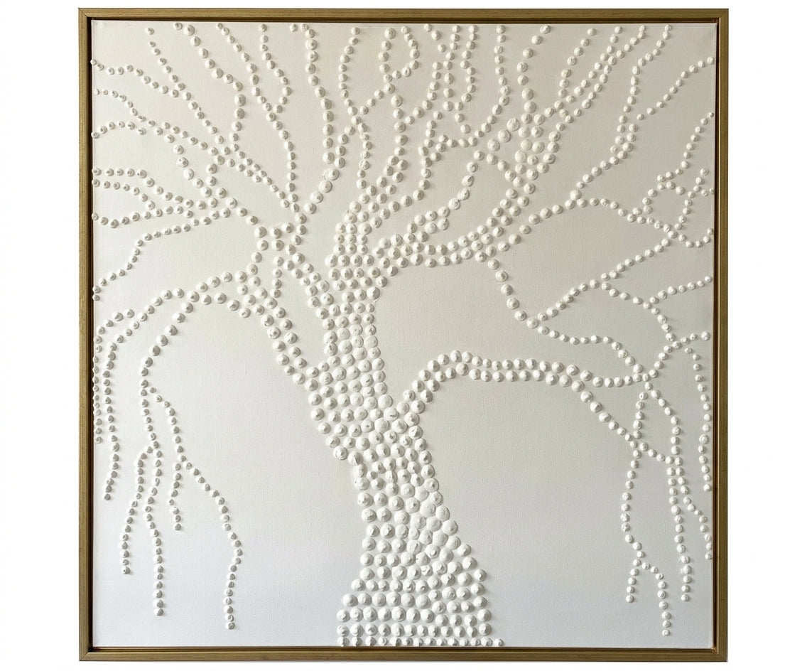 ID-FR77 arts frame, beaded tree relief above a marble console table