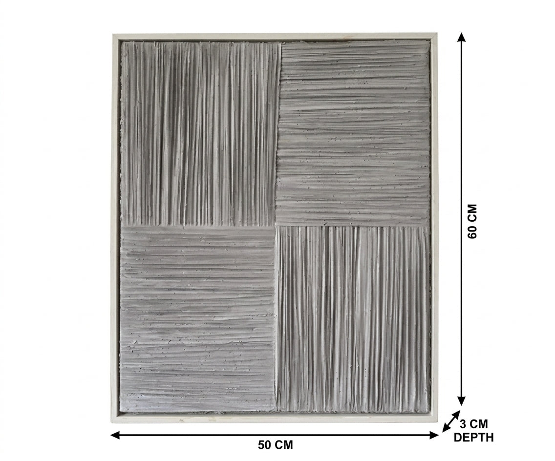 ID-FR81 arts frame, textured line-relief canvas above a walnut sideboard