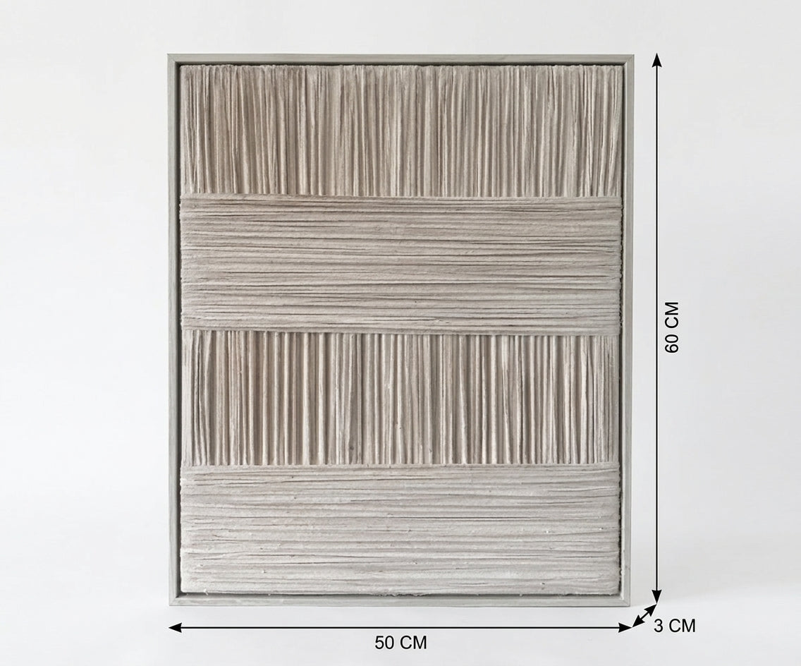 ID-FR82 arts frame, woven fibre wall art above a stone bench in a lit room