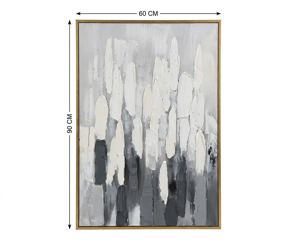 ID-FR9 arts frame, grey and cream abstract canvas above a walnut TV unit