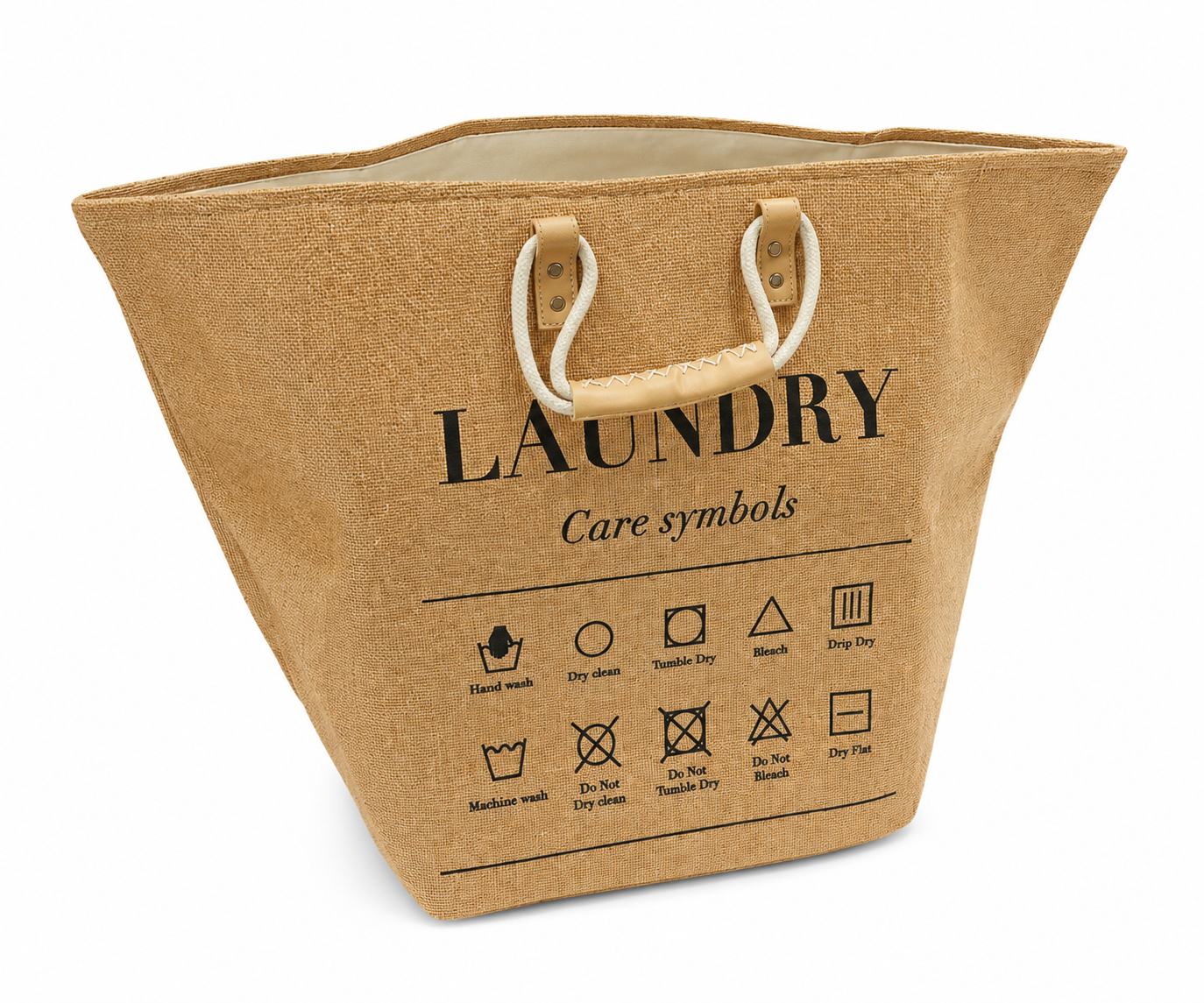ID-LB8 laundry bag in jute, printed with laundry care symbols