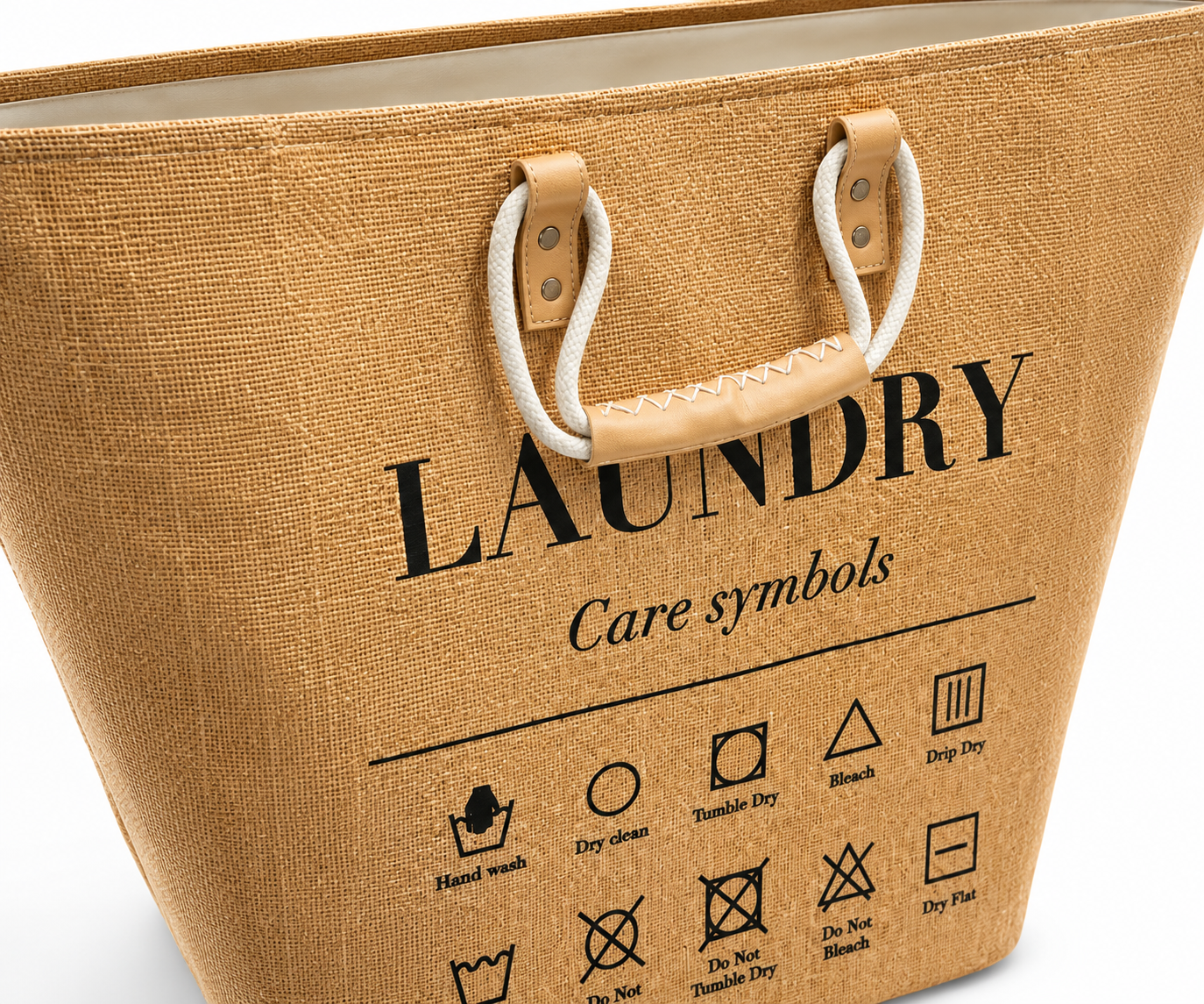 ID-LB8 laundry bag in jute, printed with laundry care symbols