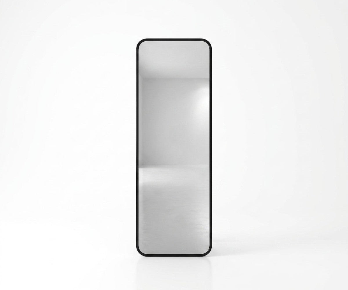 ID-MR1 full length mirror in a marble dressing room with a green bench