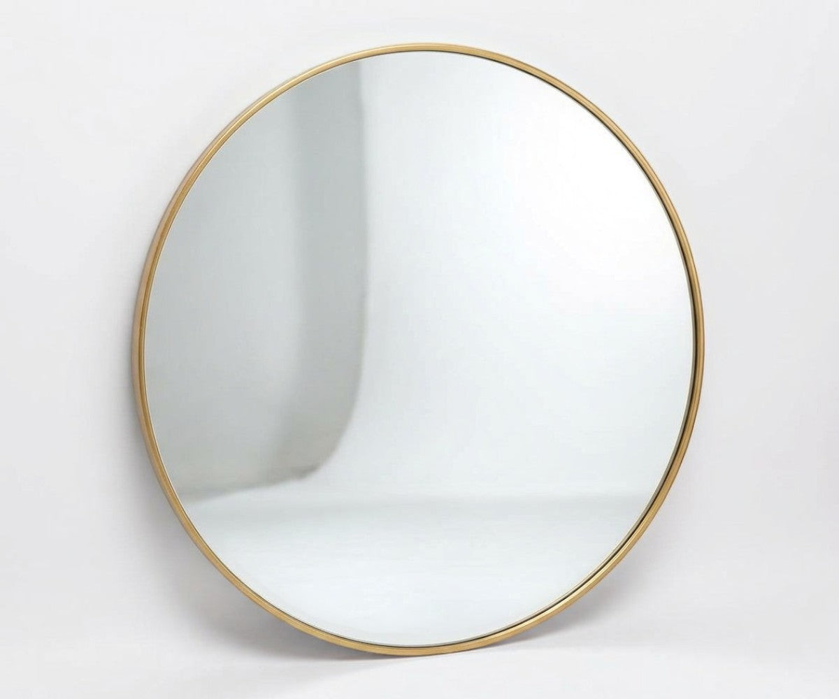 ID-MR2 oval bathroom mirror above a walnut vanity in a marble bathroom