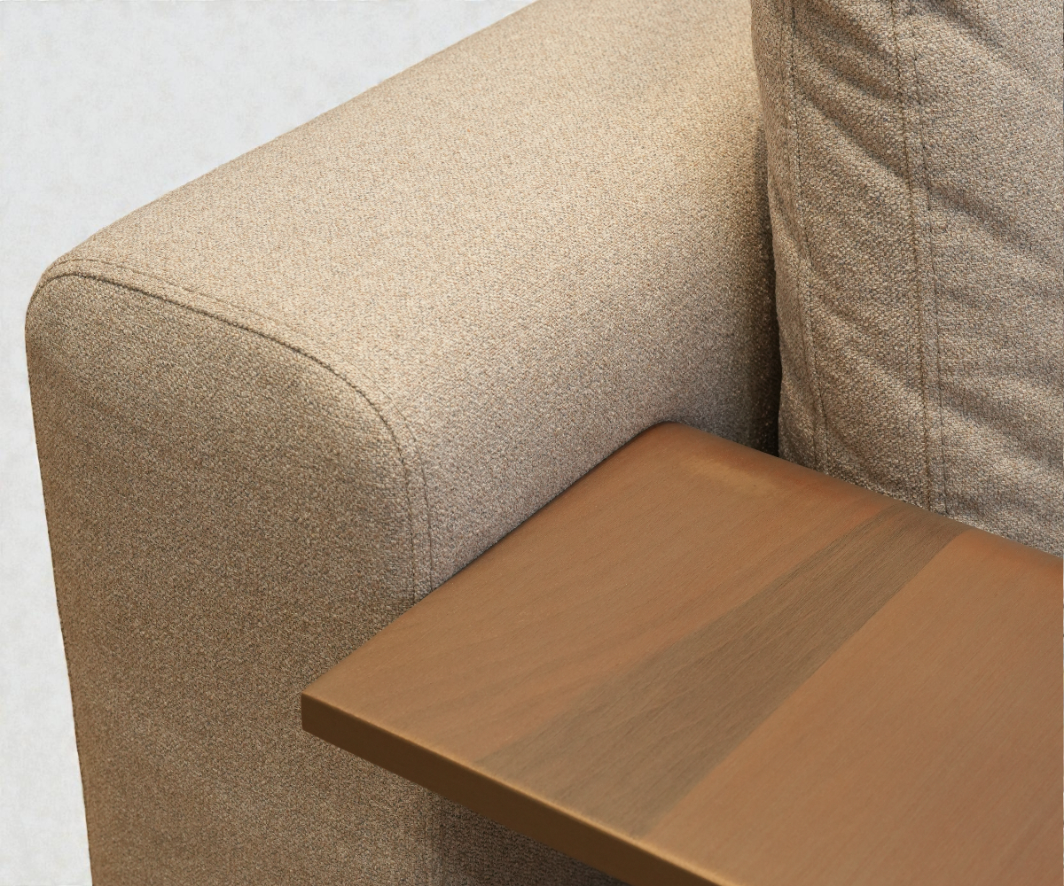INFINITY beige corner sectional in a city-view living room