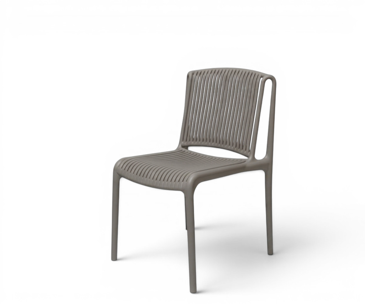 Java ribbed architectural side chair 17, front view in grey with a ribbed back