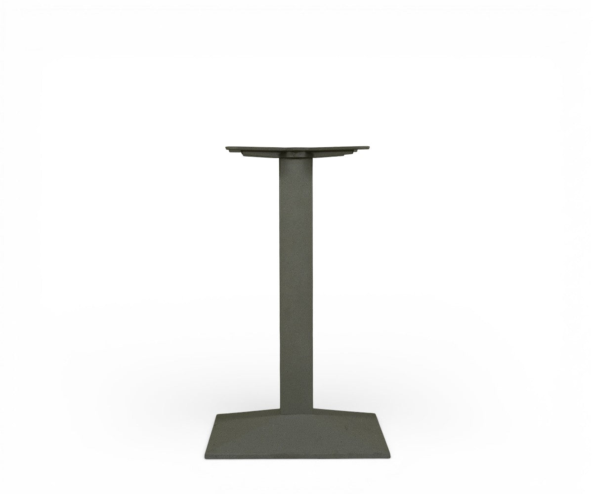 KINETIC charcoal square table base under a walnut table in a city-view restaurant
