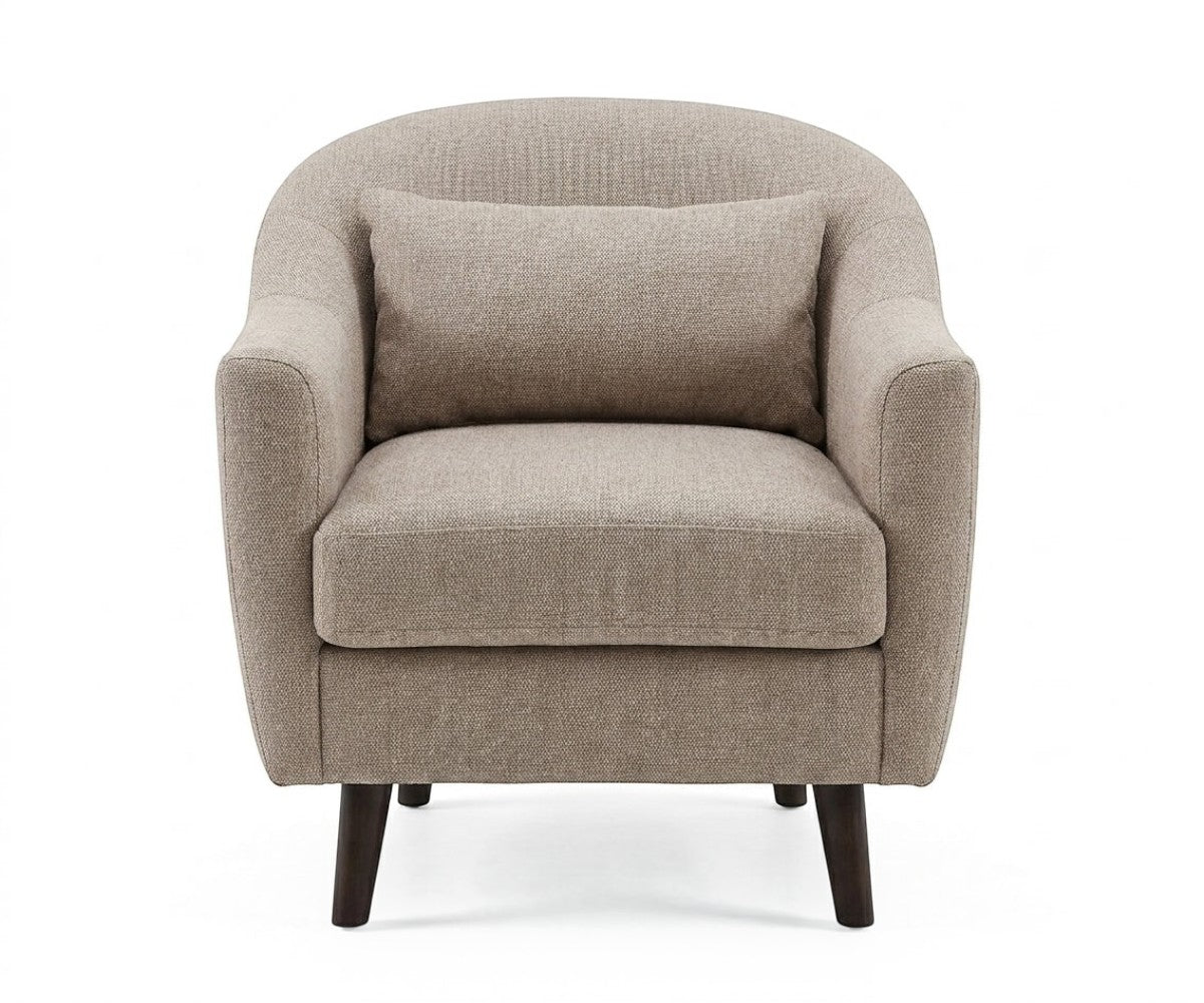 LC velvet lounge chair beside a side table in a city-view living room