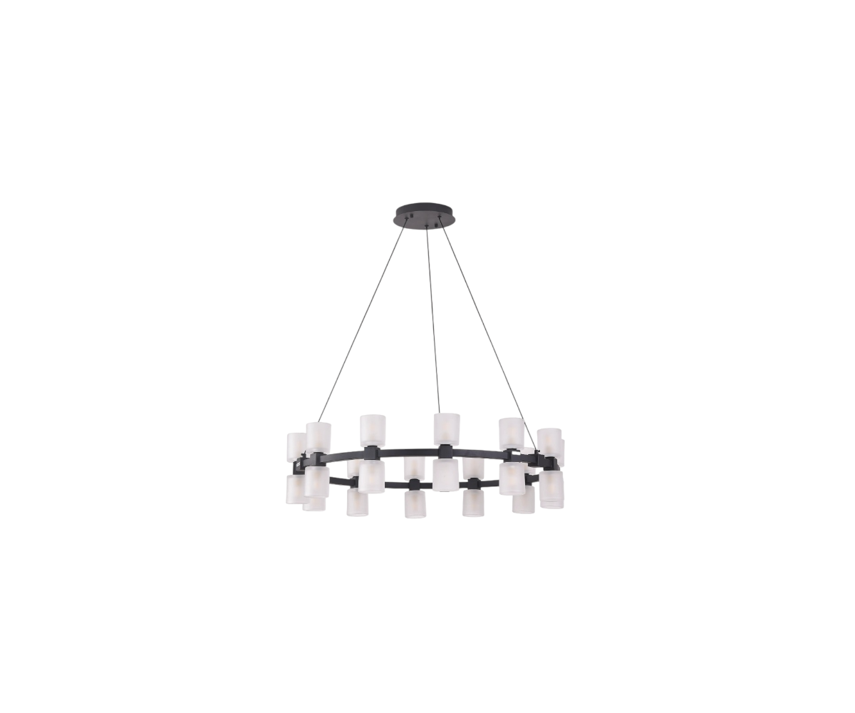 LED lights Qatar frosted circle ambient chandelier in an open-plan dining room