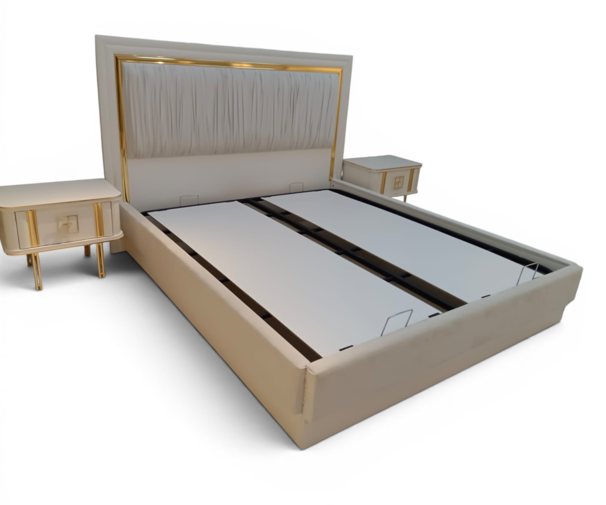LENA-6910 minimalist bedroom set staged in a classic room with a fabric chair