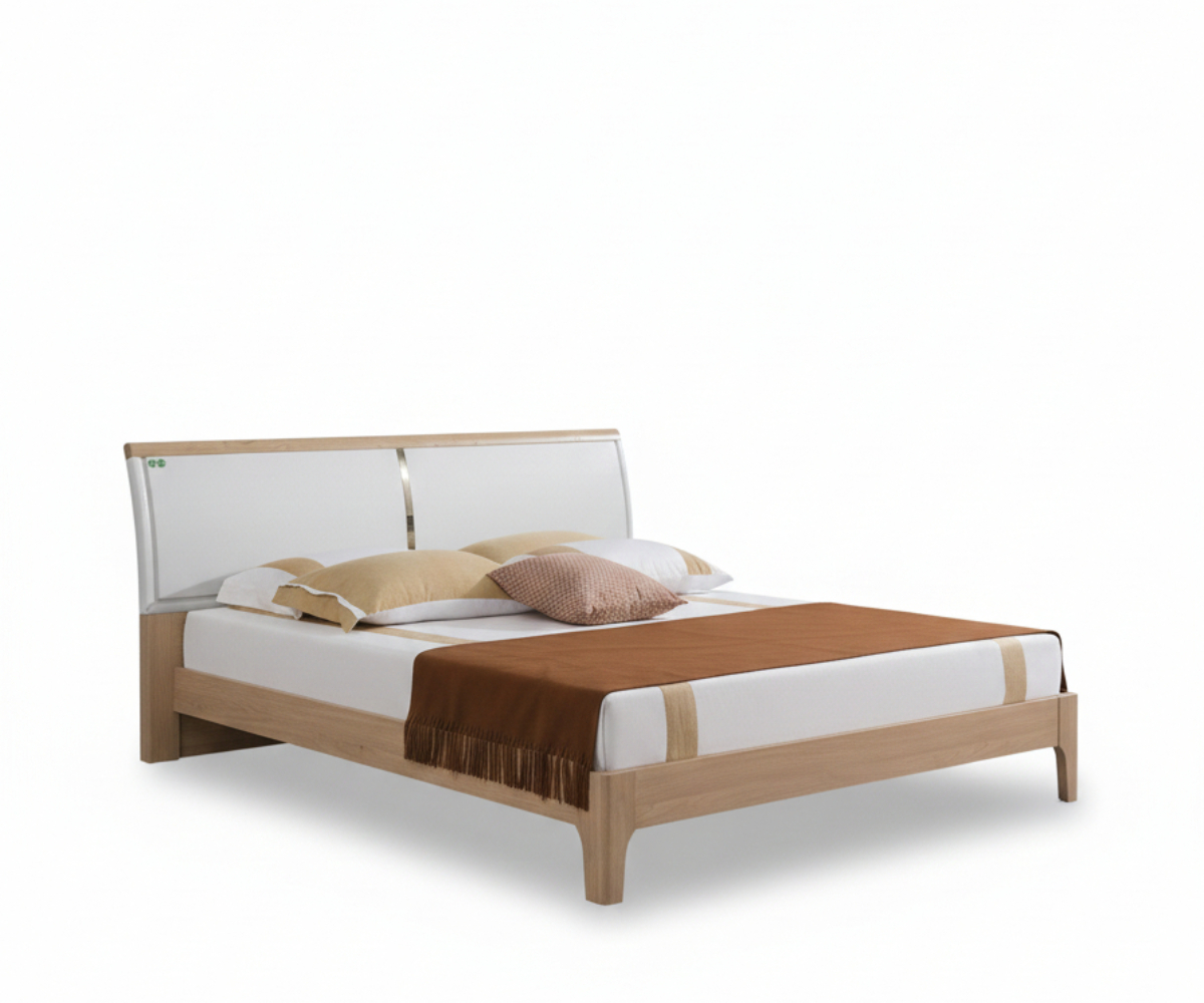 Lily-Casa minimalist white bedroom set staged in a city-view room