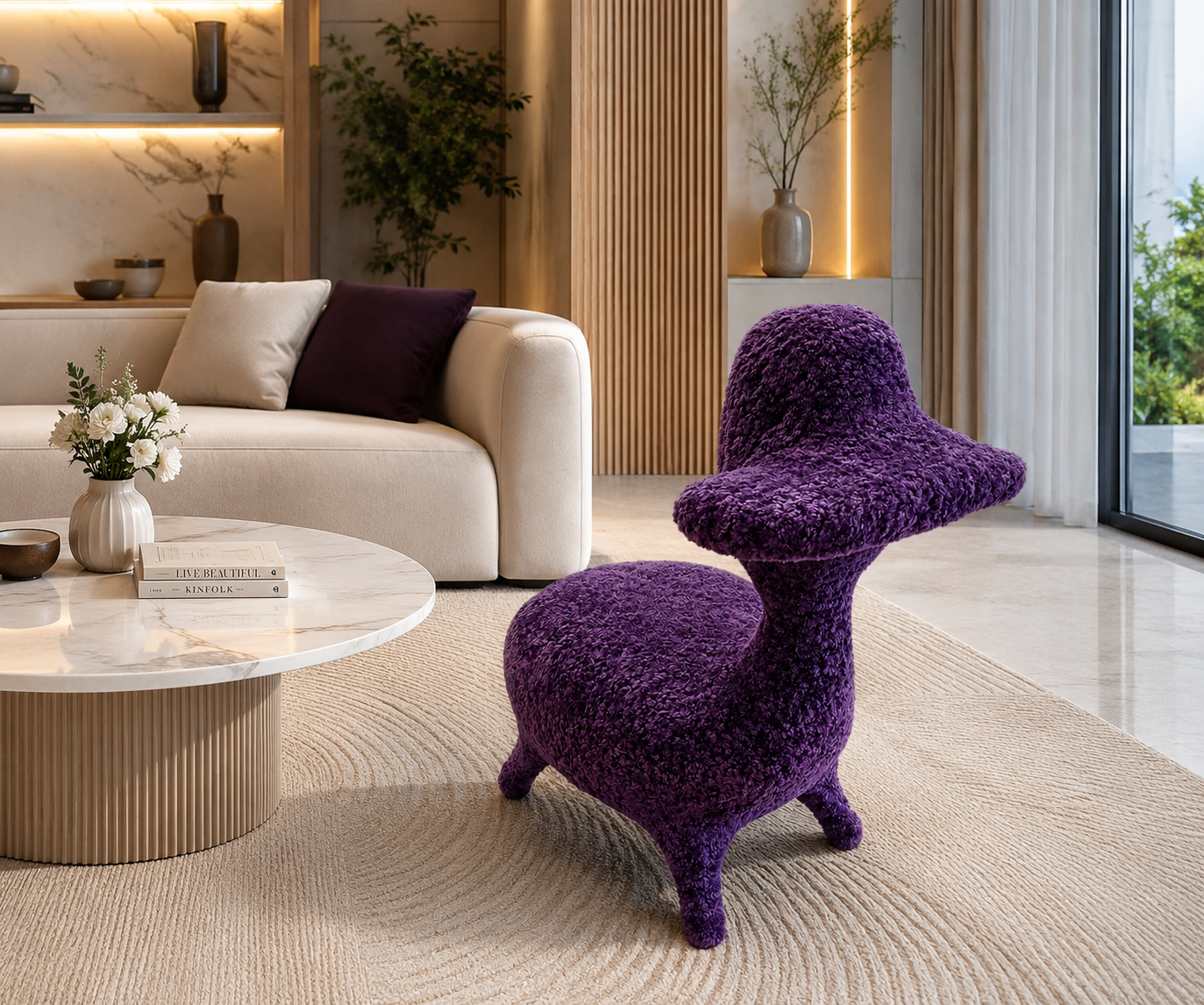 LOUNGE KIDS FASN-1 purple textured kids chair in a bright modern living room