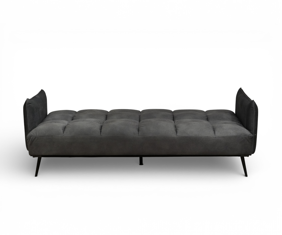 LV3473 tufted sofa bed in a sunlit living room with a fireplace