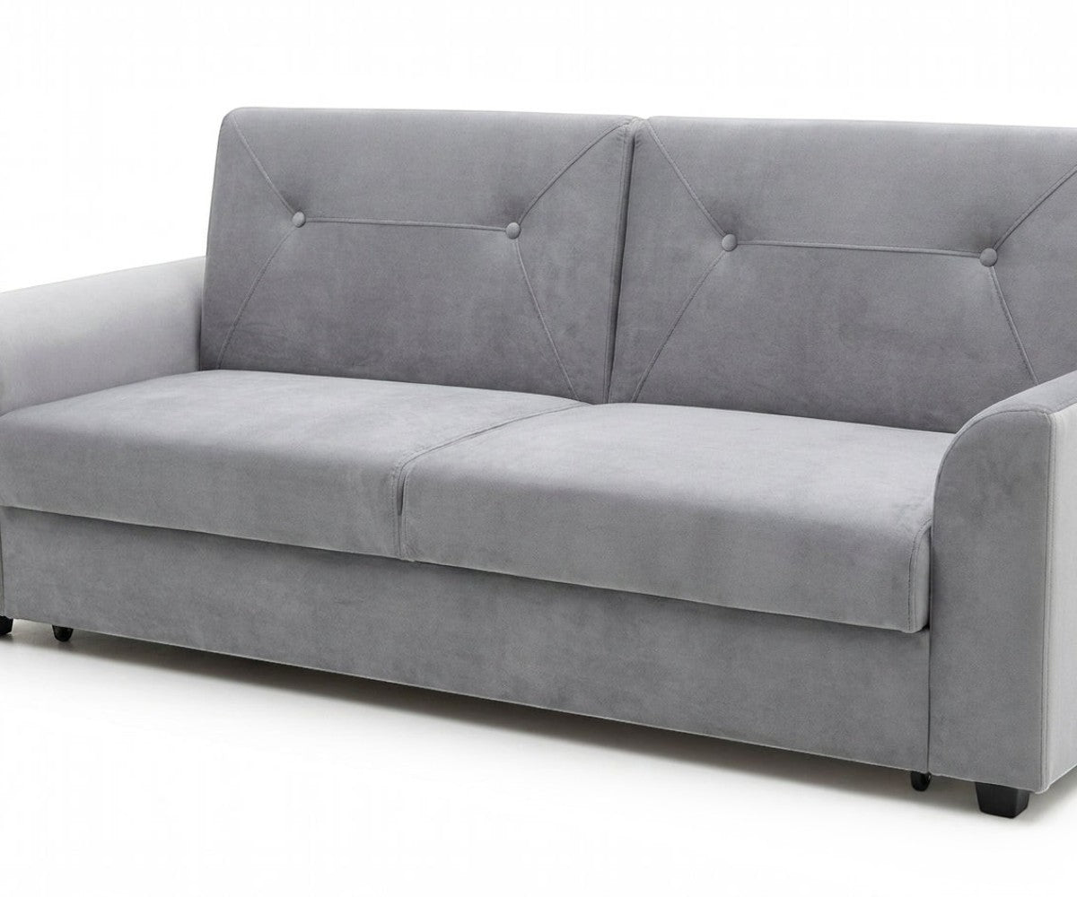 LV3589 grey sofa bed with scatter cushions in a bright living room