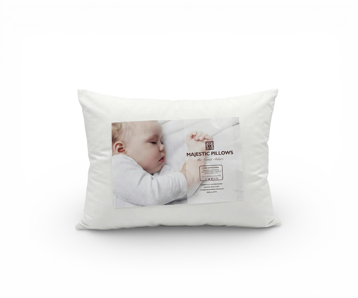Majestic pillow 1200, white pillow with its Majestic Pillows label attached
