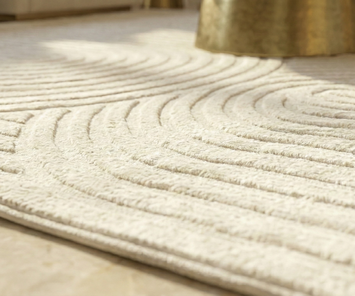 MERIDIAN ivory 3D sculpted rug, 200x300 cm, in a cream panelled majlis