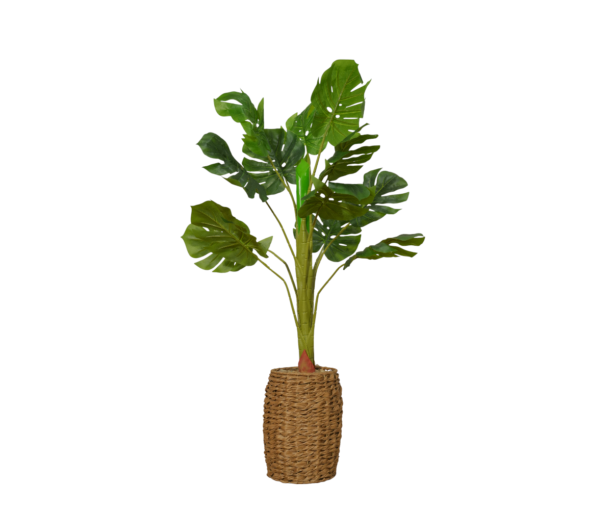 Monstera Basket artificial plant in a woven seagrass basket