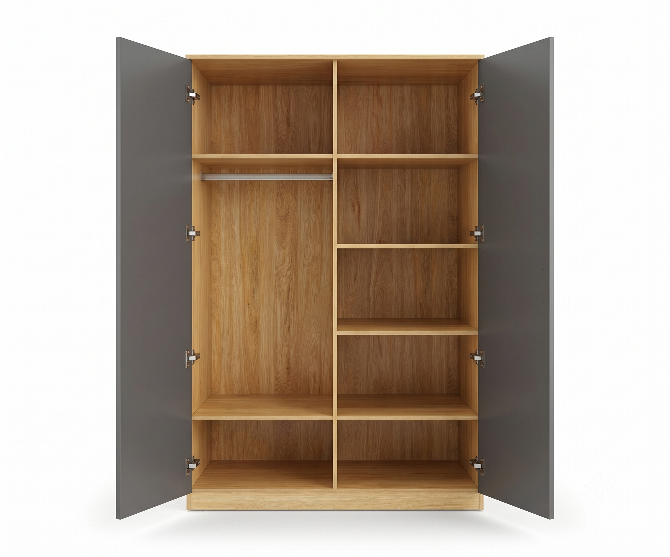 MW01-2 grey wooden wardrobe in a bright city bedroom beside a lounge chair