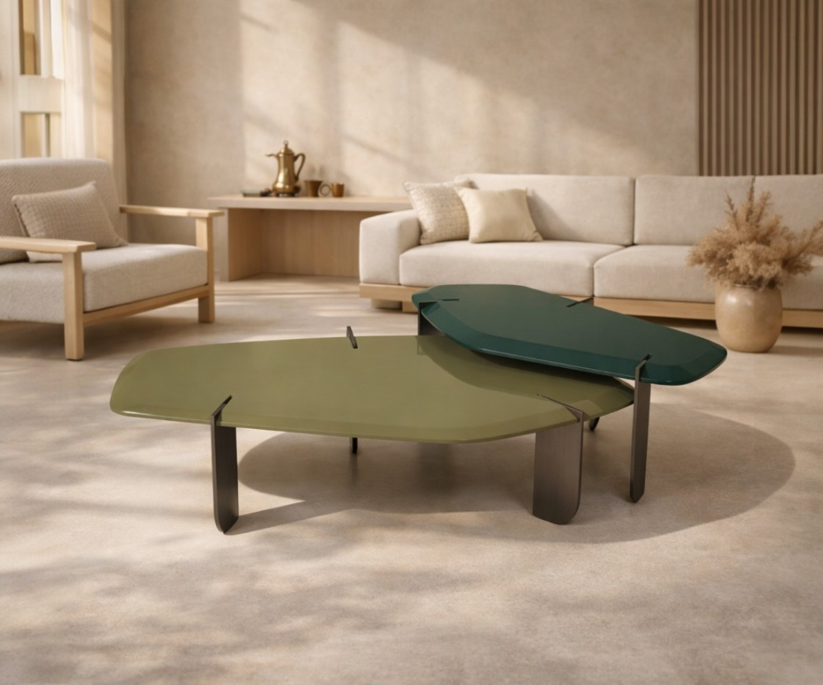 NB002 Pebble nesting tables in a bright minimal living room
