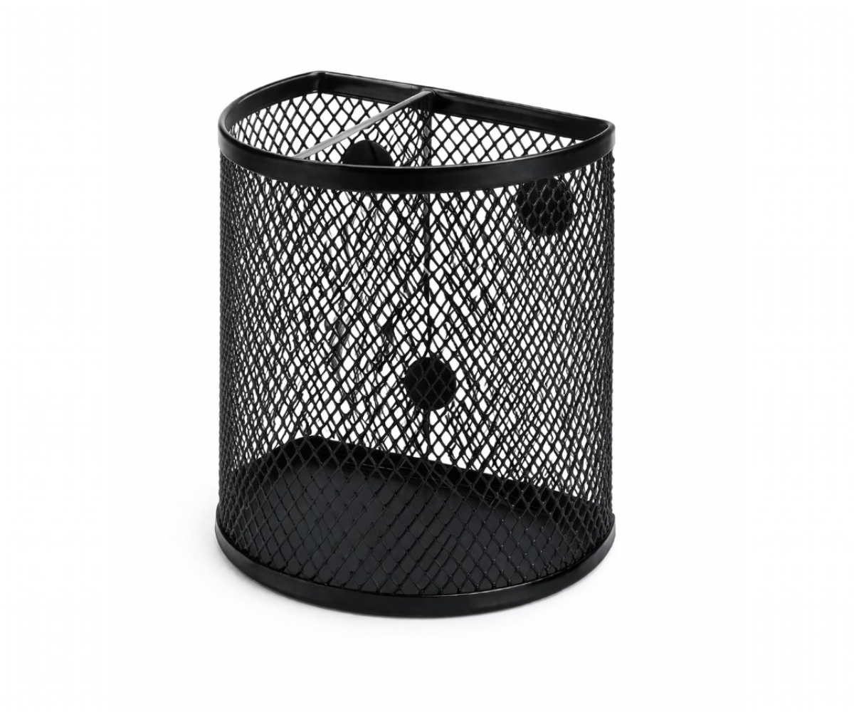 Nexus magnetic holder, black mesh pen cup with a magnetic backing