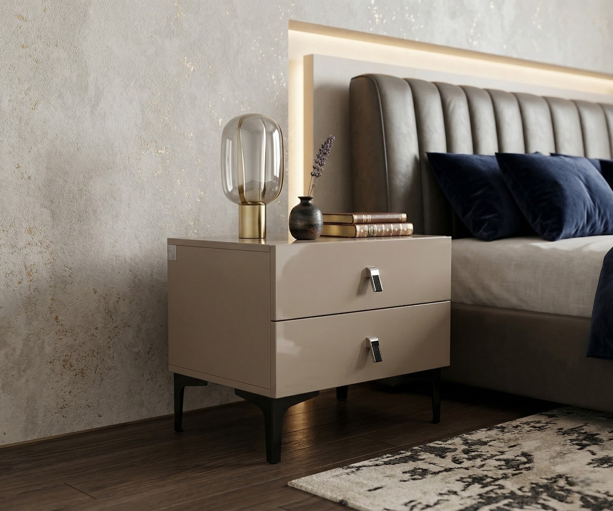 CALIX TAUPE STRAP HANDLE NIGHTSTAND