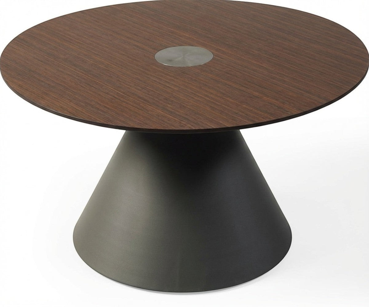 NO:419 walnut pedestal table in a bright garden-view living room
