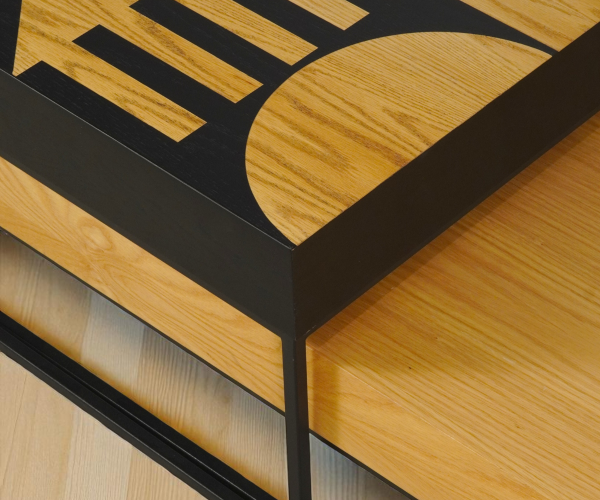 NO:430 Monochrome artisan nesting tables in a bright living room