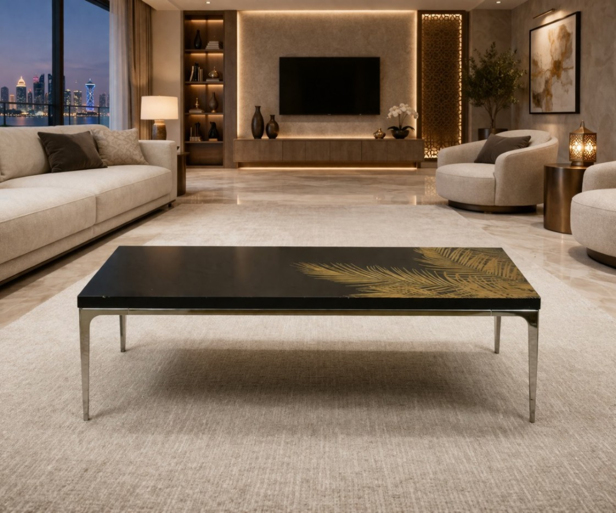 NO:431-463 gold palm nesting set in a warm-lit city-view living room