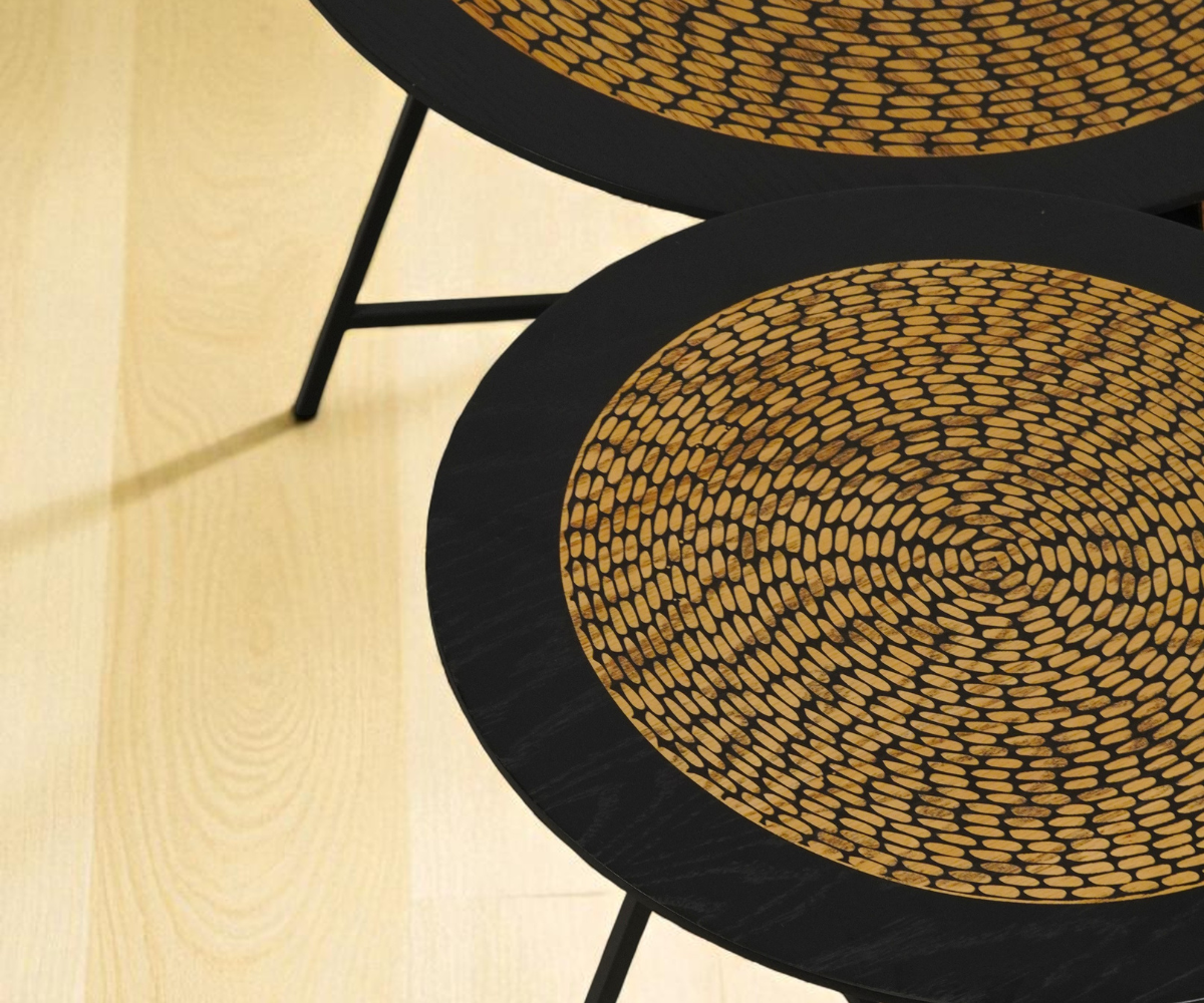 NO:498-500 rattan nesting trio in a bright room with a wicker basket