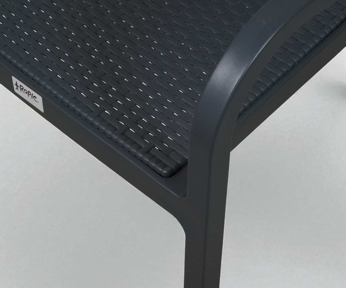 NVS-31-01 modern all-weather armchair, angled view with a rounded woven back