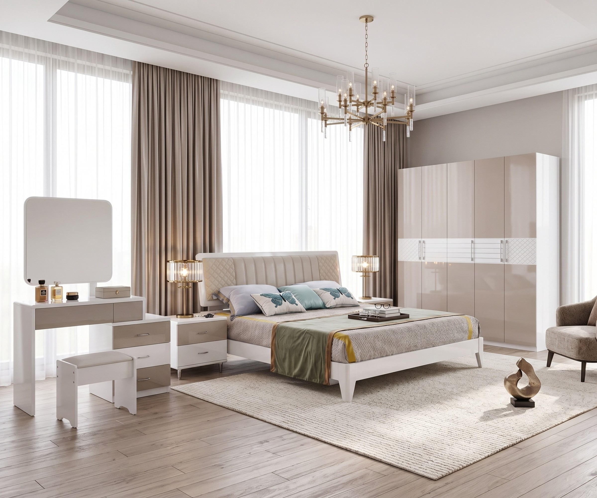 P022 White Bedroom Set