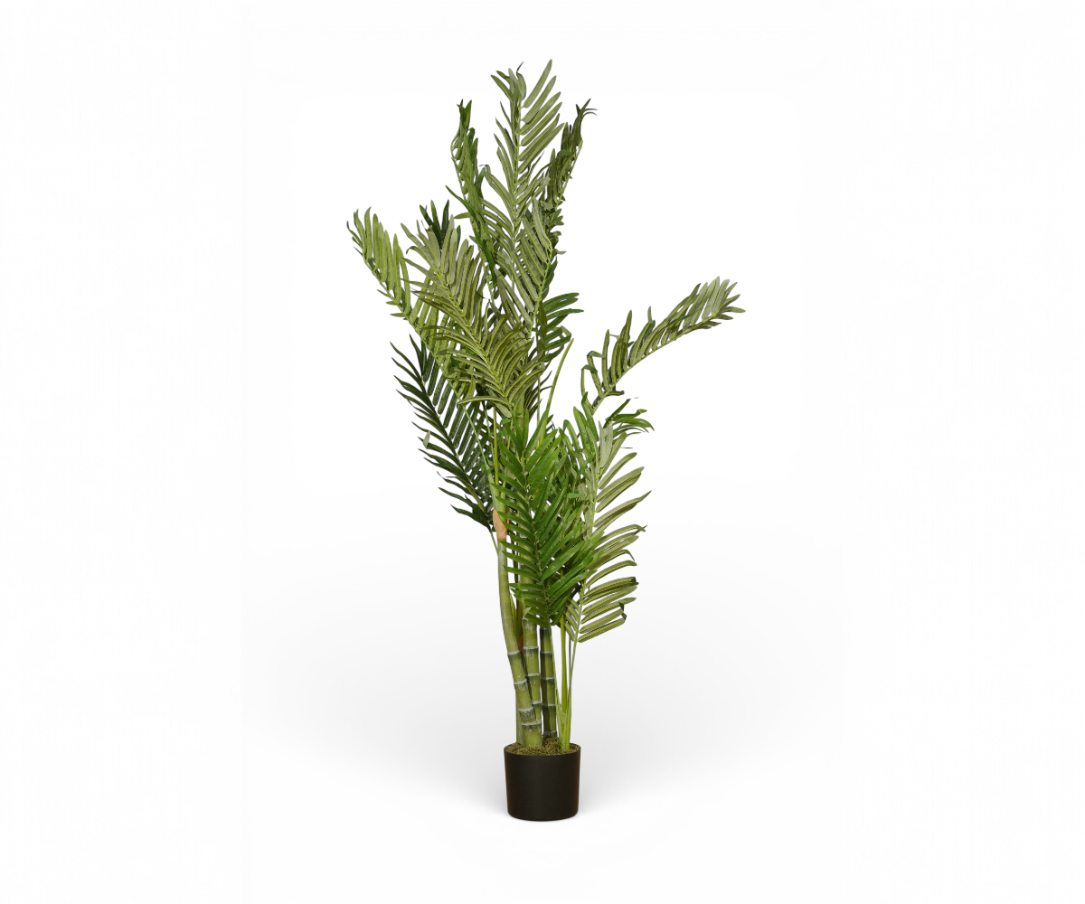 Paradise Cluster artificial palm with clustered fronds in a black planter