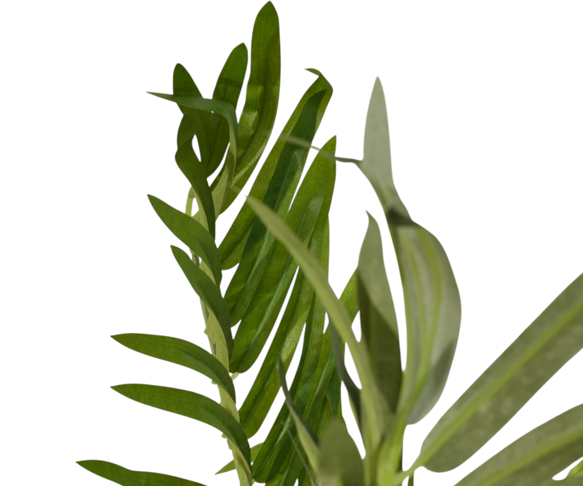 Paradise Cluster artificial palm with clustered fronds in a black planter