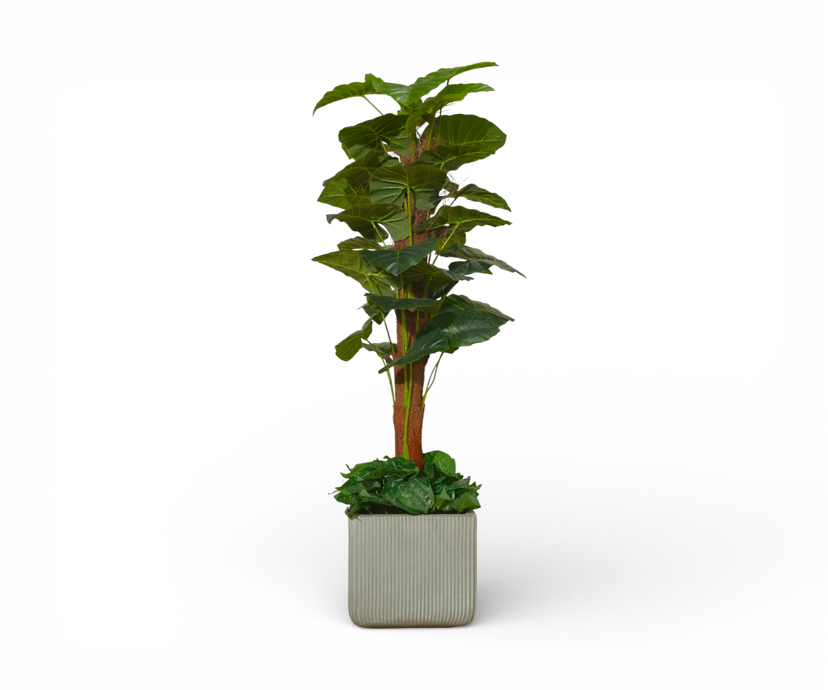 Philodendron Stack artificial plant in a fluted square planter