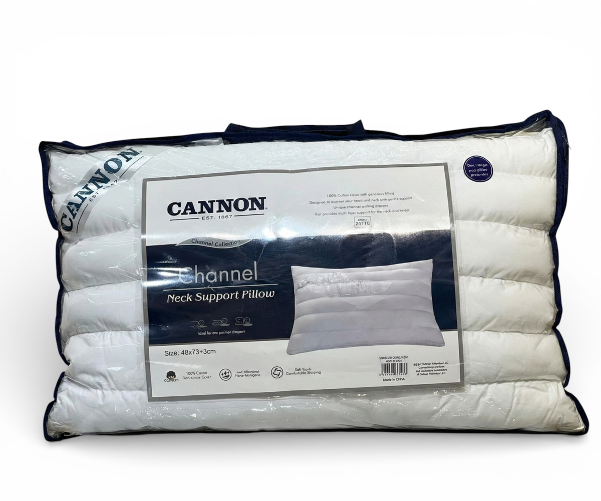 Pillow Cannon channel, in its zipped Cannon retail bag with a neck-support label