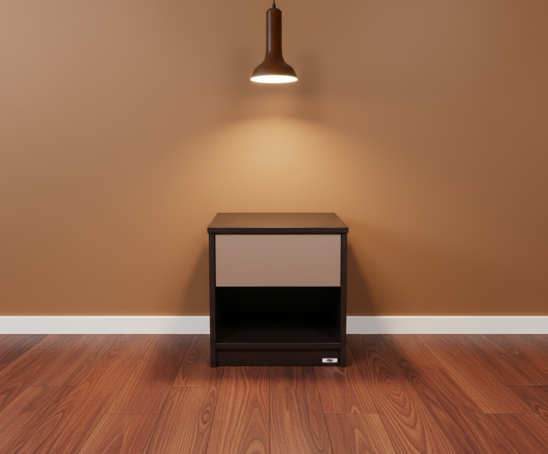 PKCHA-001 wooden drawer nightstand under a pendant lamp on a wood floor