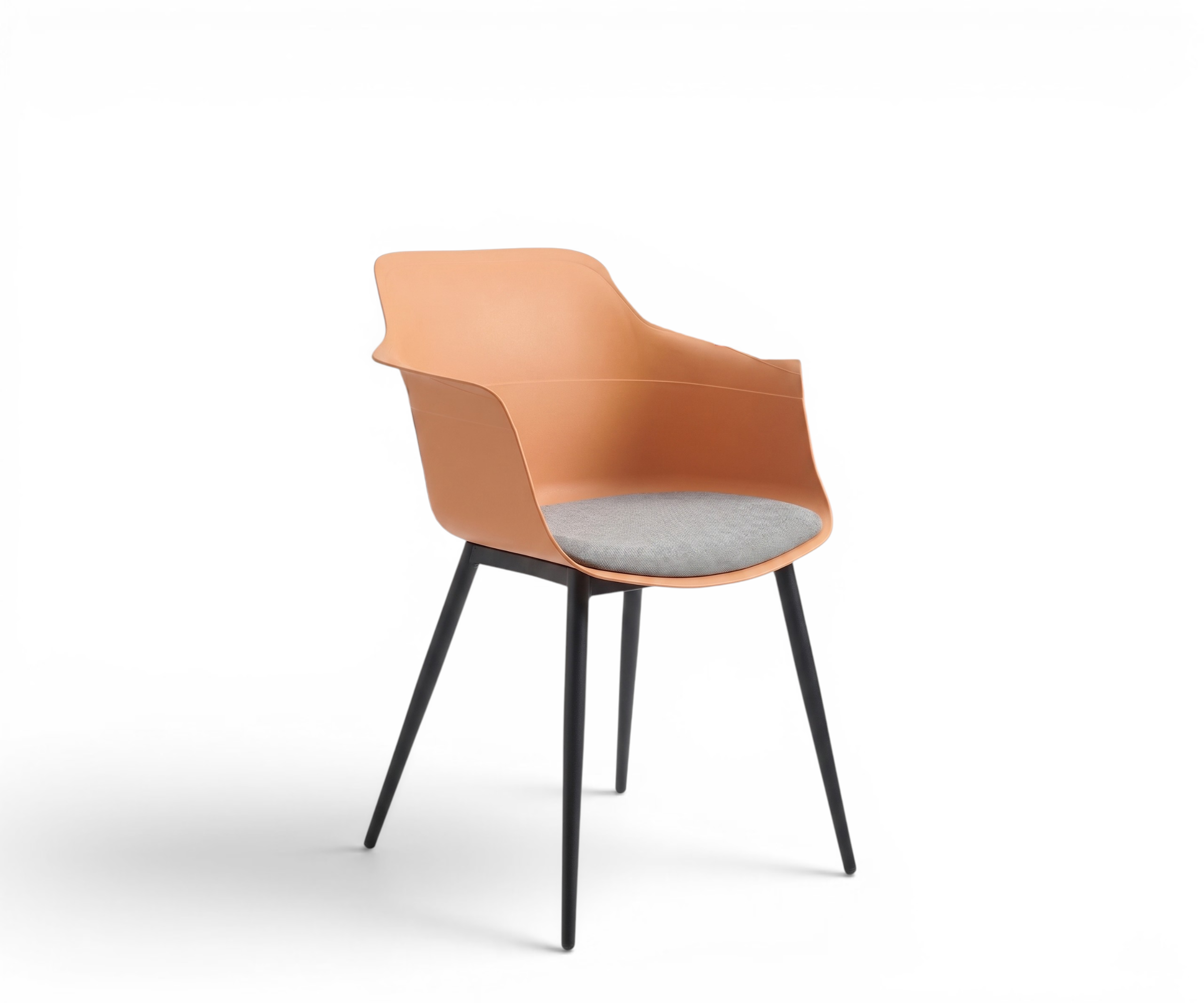 Plastic chair 8099 orange, around a round table in a garden-view dining room