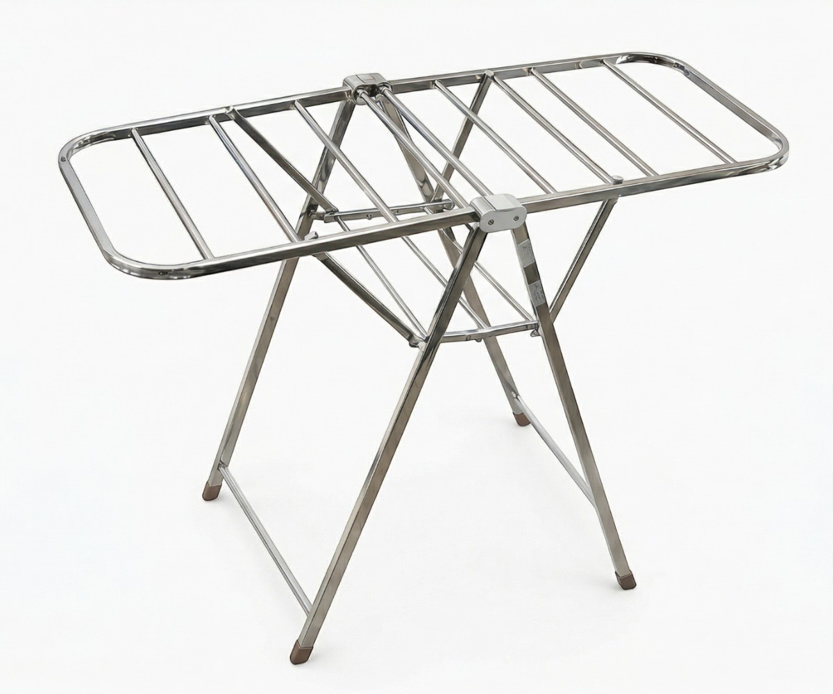 Portable clothes hanger stand, folding chrome airer with winged racks