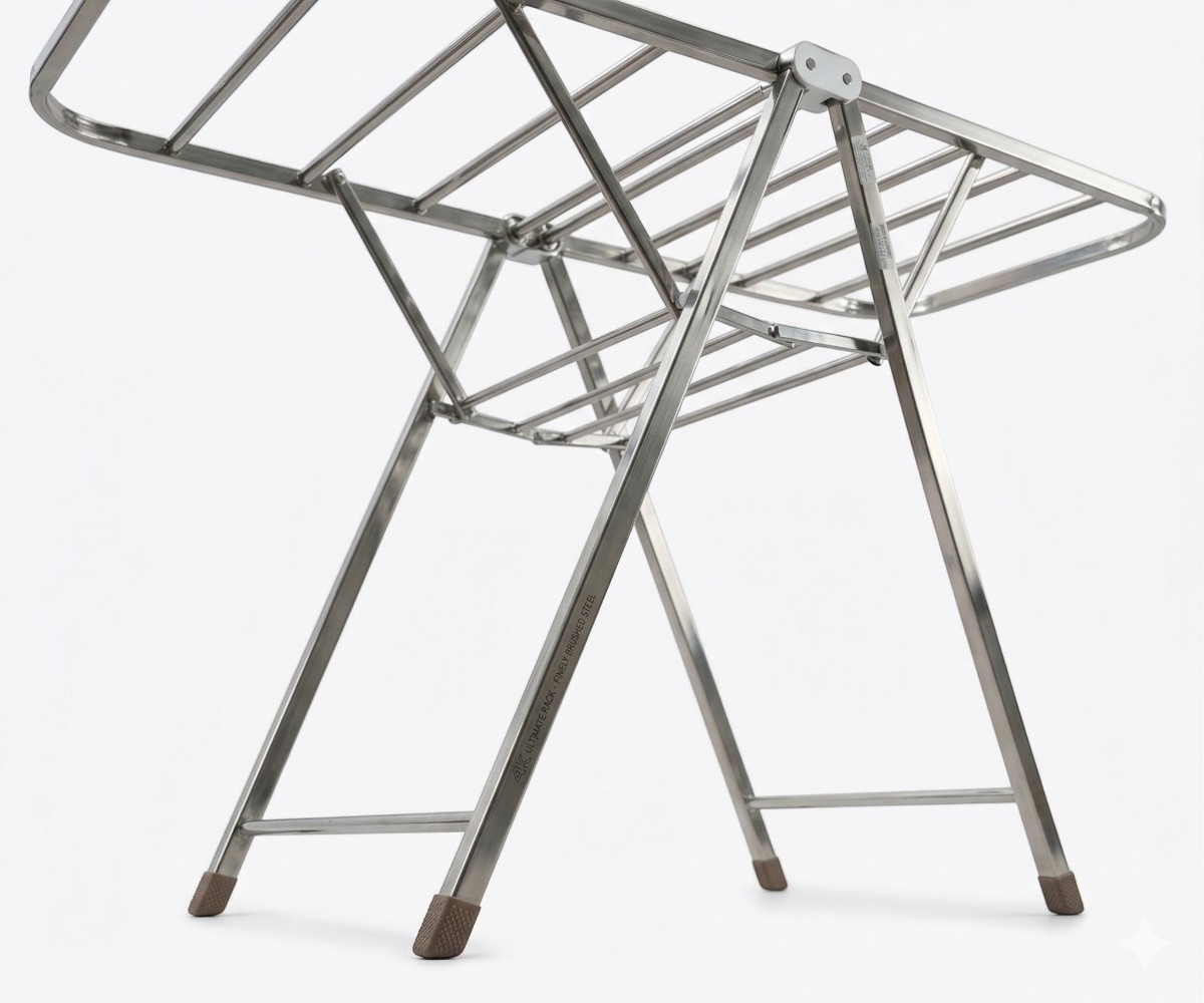 Portable clothes hanger stand, folding chrome airer with winged racks