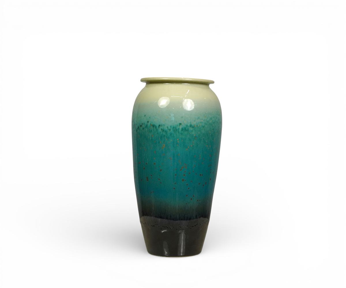 Premium gloss finish vase A866, styled with pampas grass on a console