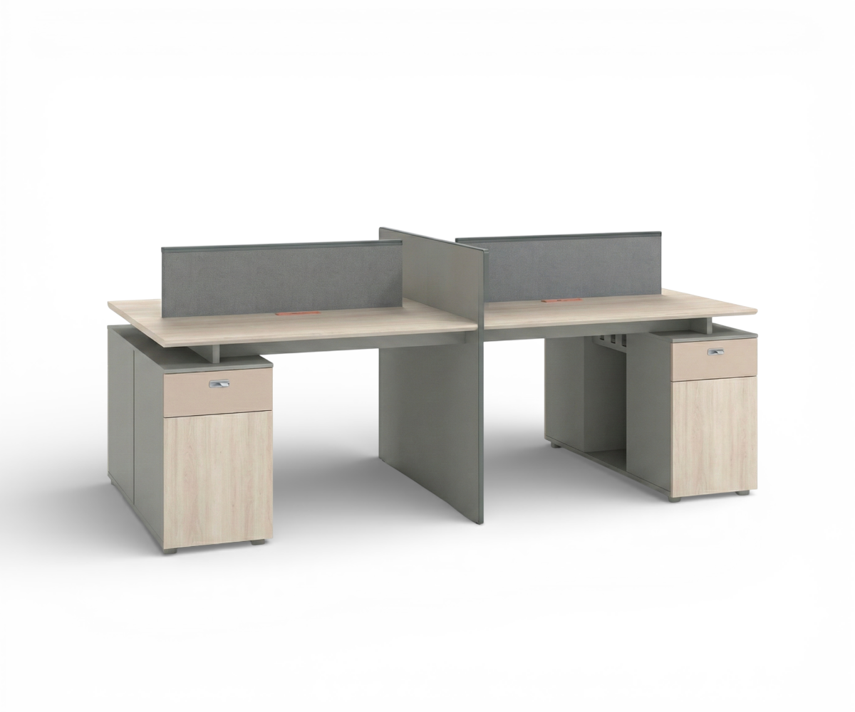 Pro workstation 4-seater with screens in a bright open-plan office