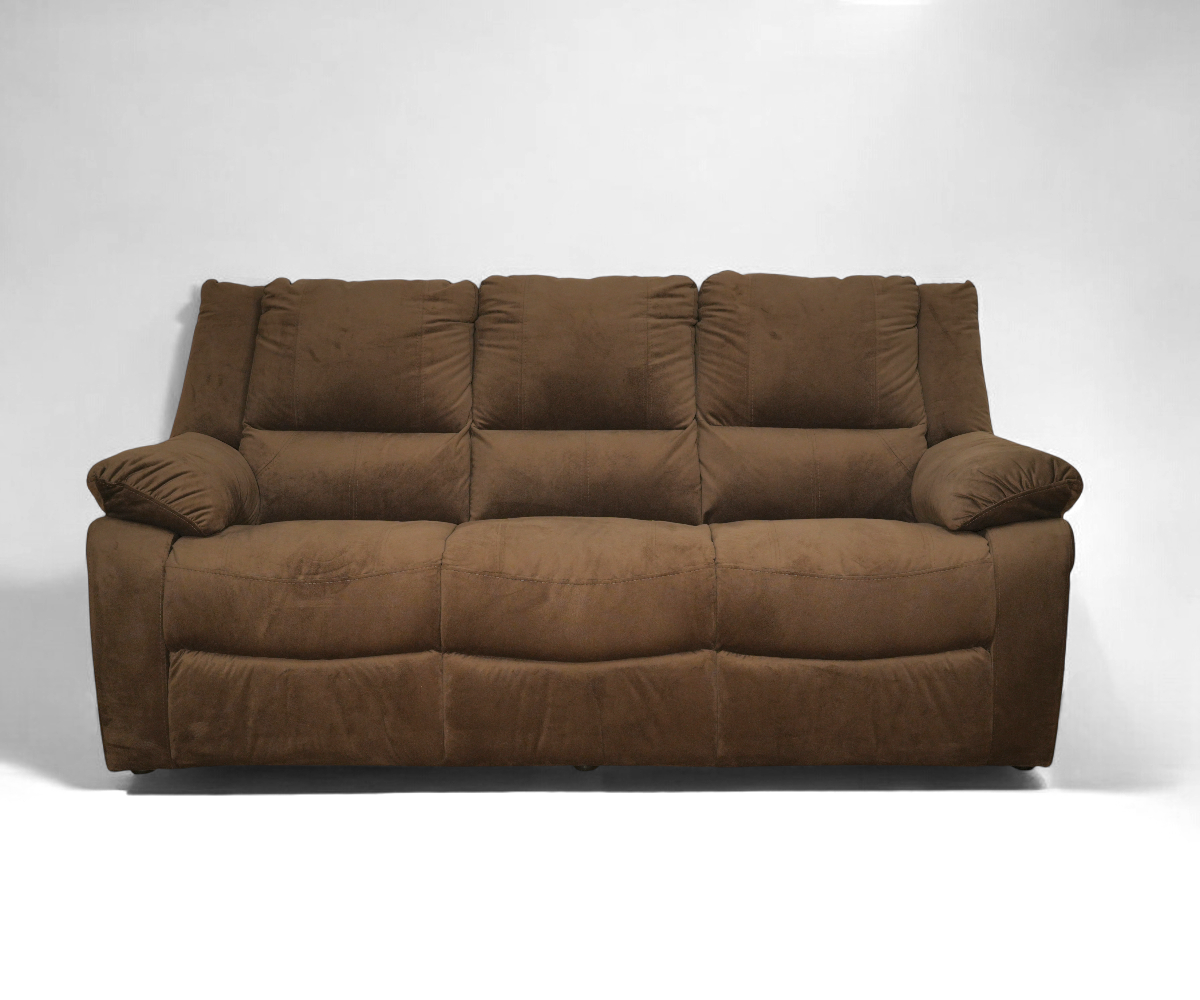 PSVE1RA brown recliner sofa set beside a fireplace in a bright living room