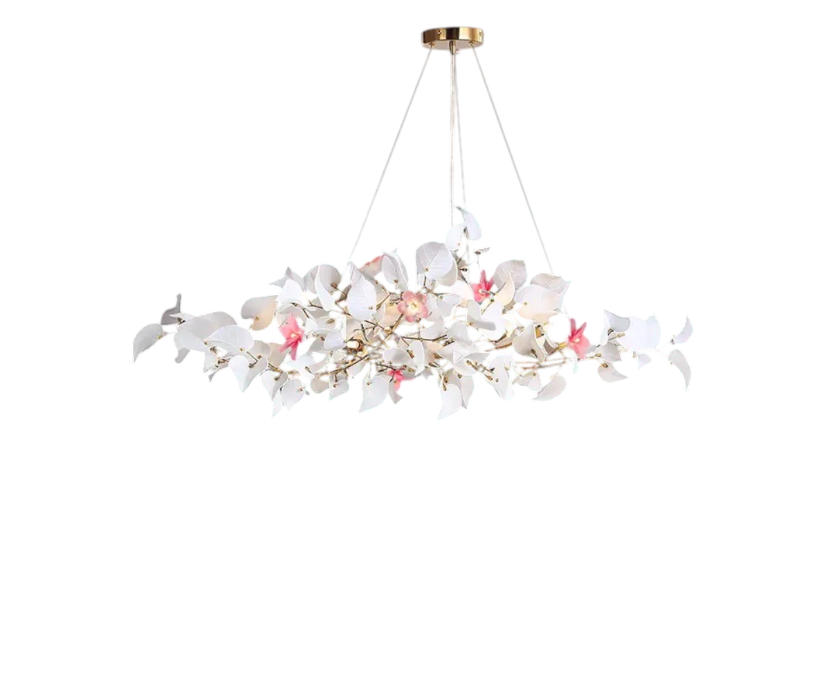 Qatar LED White Orchid lamp above a dining table in a city-view room