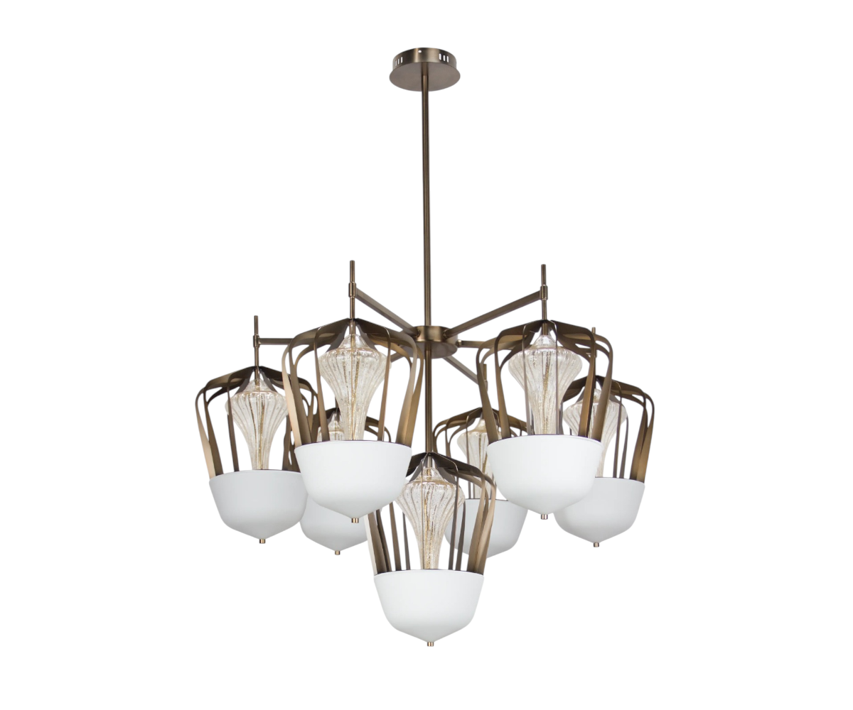 Qatar Lighting cluster chandelier 3000K above a walnut dining table